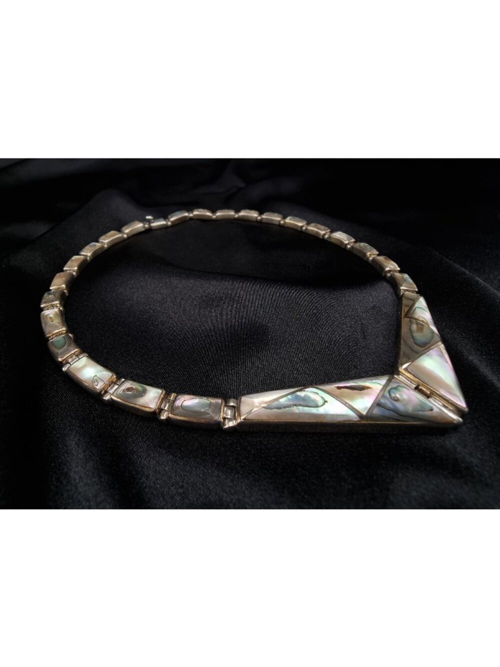 Rare Find Vintage Sterling Silver & Abalone Inlay Mexican Necklace